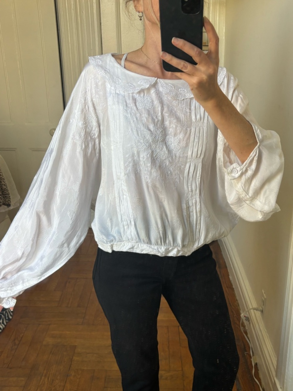White Embroidered Peasant Blouse - Classic Feminine Top